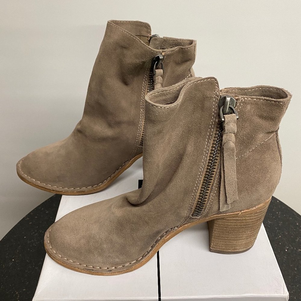 Dolce Vita Lana - Women's Taupe Suede Ankle Boots - Picture 2 of 7